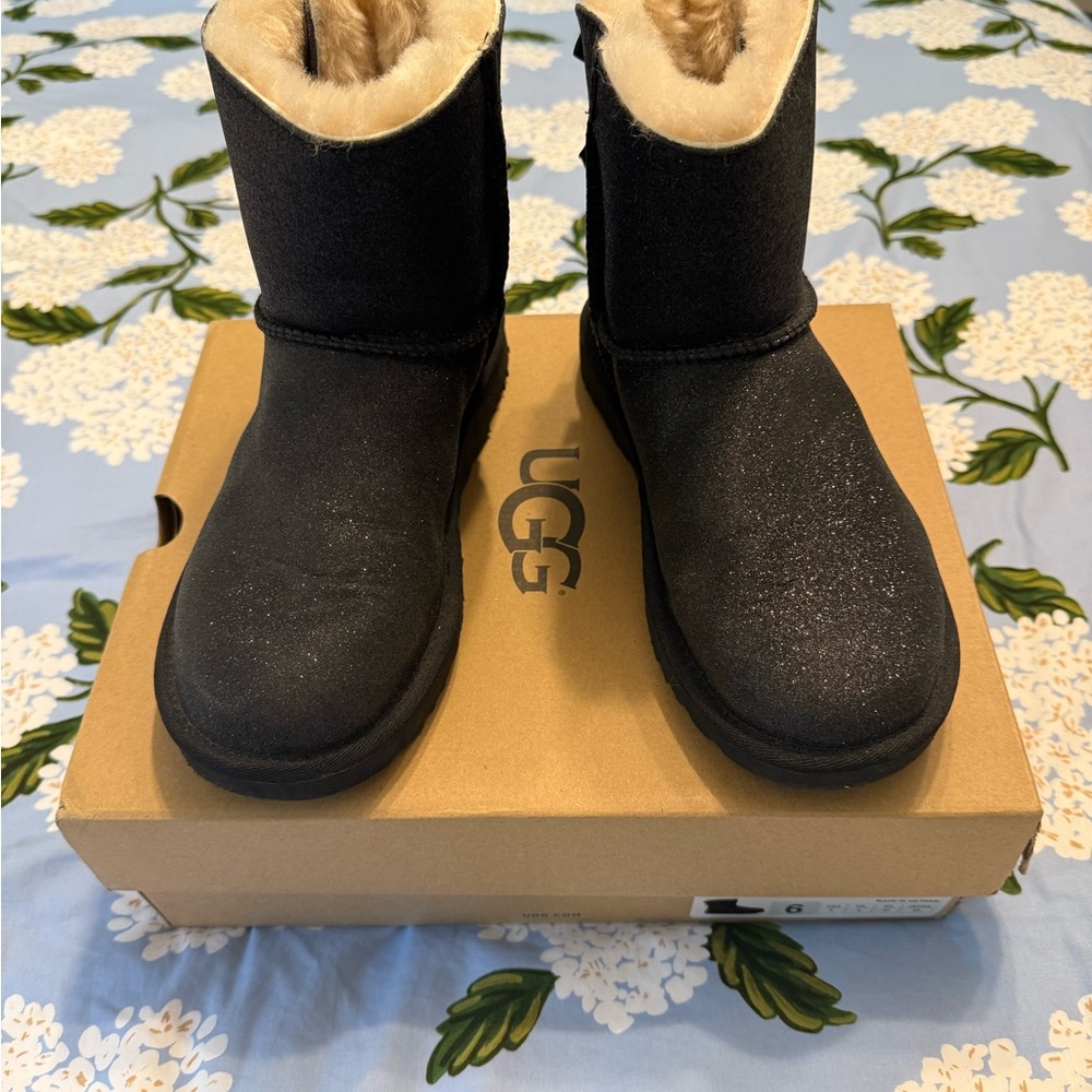 UGG Black Sparkle Mini Bailey Bow Boots
